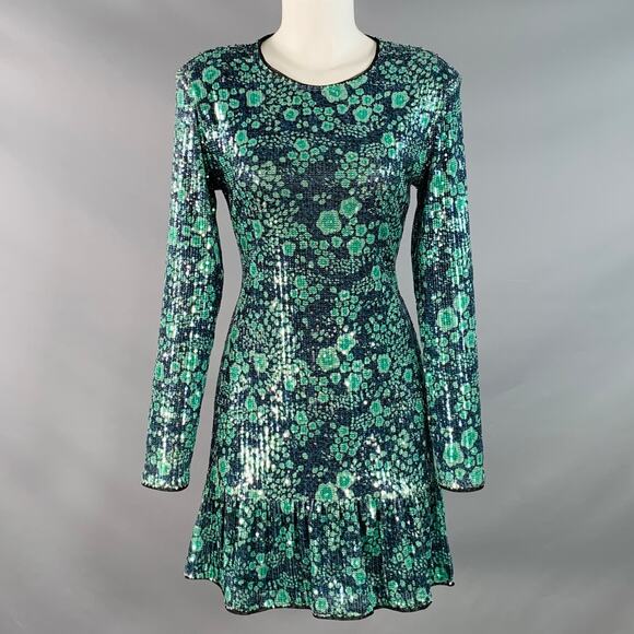 BAUM UND PFERDGARTEN Size M Navy Green Sequined Abstract Floral Cocktail Dress - Picture 1 of 7